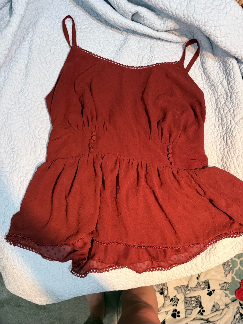 torrid Rust Red Textured Peplum Spaghetti Strap Tank